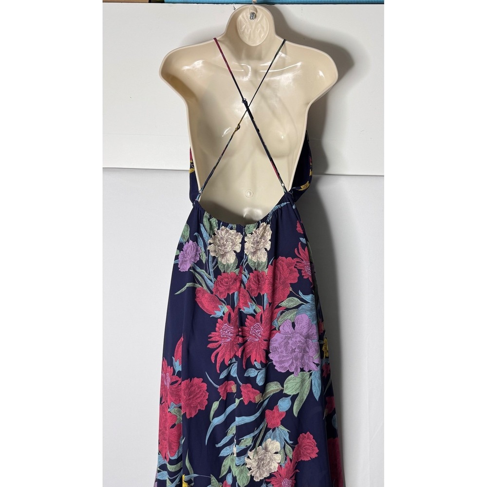 Lulus Blue Floral Halter Maxi Dress L Open Back Wedding Whimsigoth Dark Fairy - Picture 10 of 15